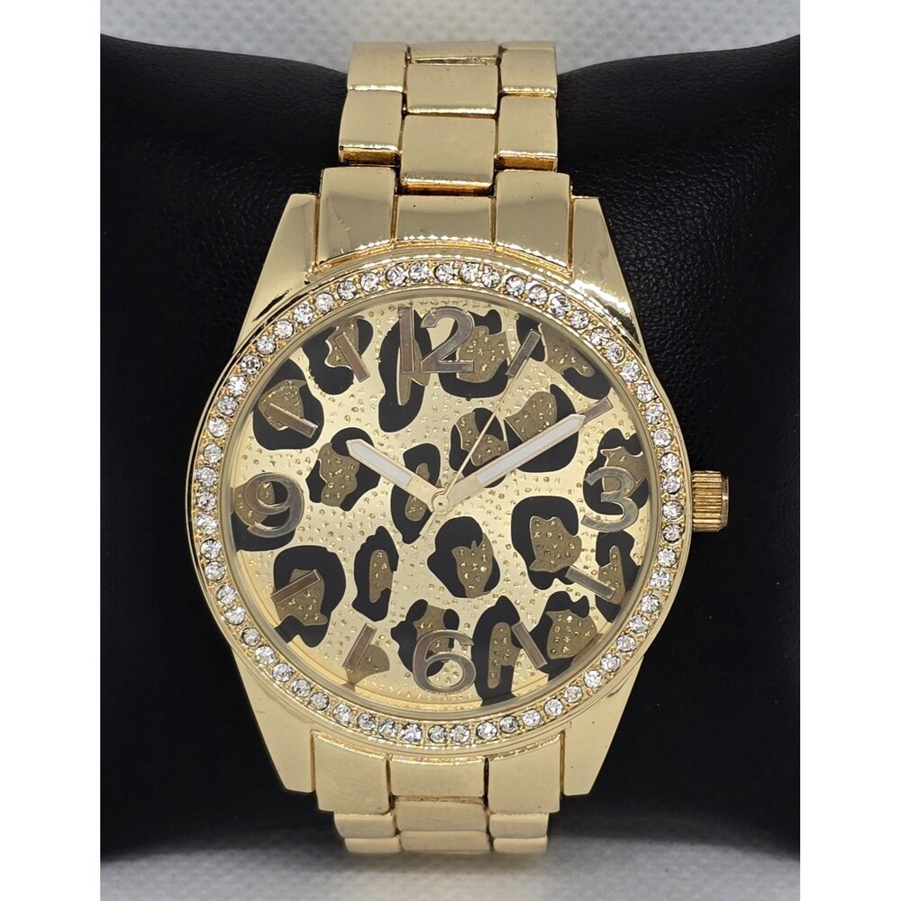 Women's Classic Round Animal Print Dial Gold Tone Bracelet Watch 14